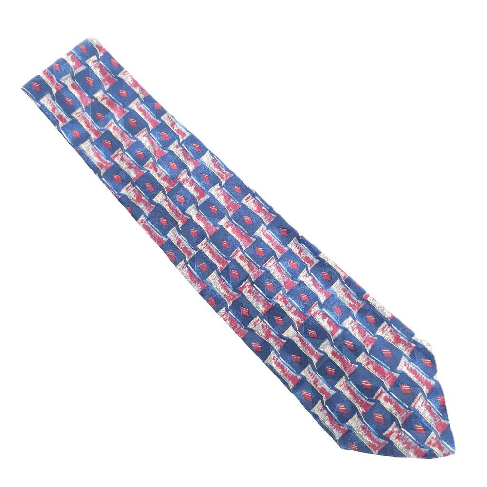 Fierte s.r.l. Men Necktie 100% Silk Geometric Blue Red Size 60x4 - NWOT
